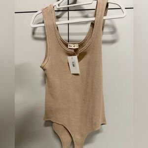 NWT large Ribbed Beige Bodysuit